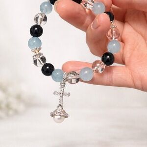 Handmade Elegant Beaded Bracelet with Cross Charm